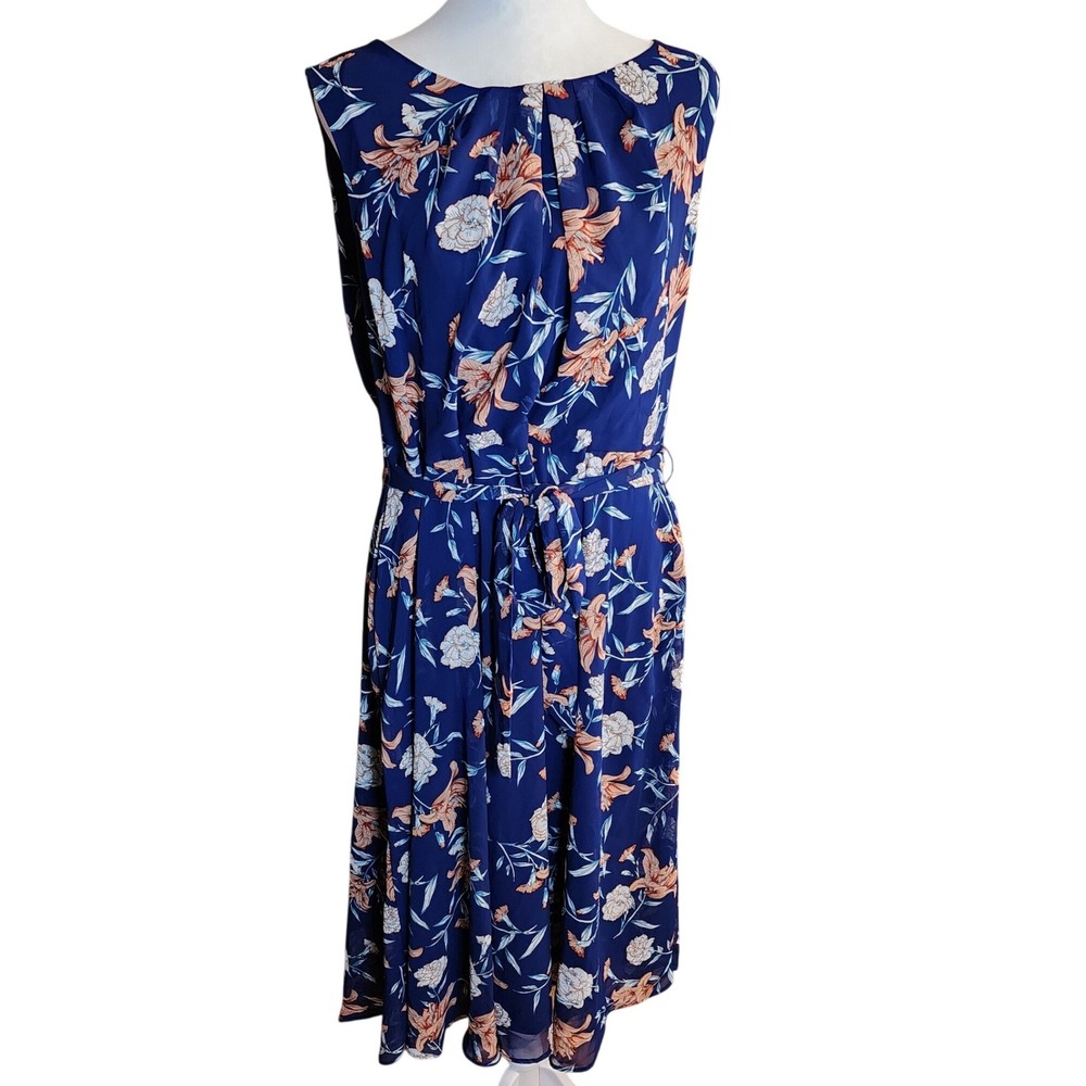 NY Collection Womens 1X Navy Blue Floral Sleeveless Midi Dress NWT CCD0525